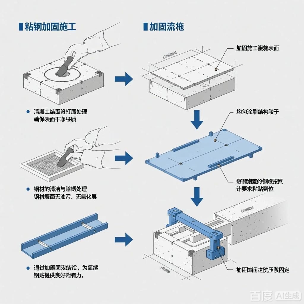 如何繪制粘鋼加固施工工藝流程圖？（如何繪制粘鋼加固施工工藝流程圖生成四張粘鋼加固施工工藝流程圖）