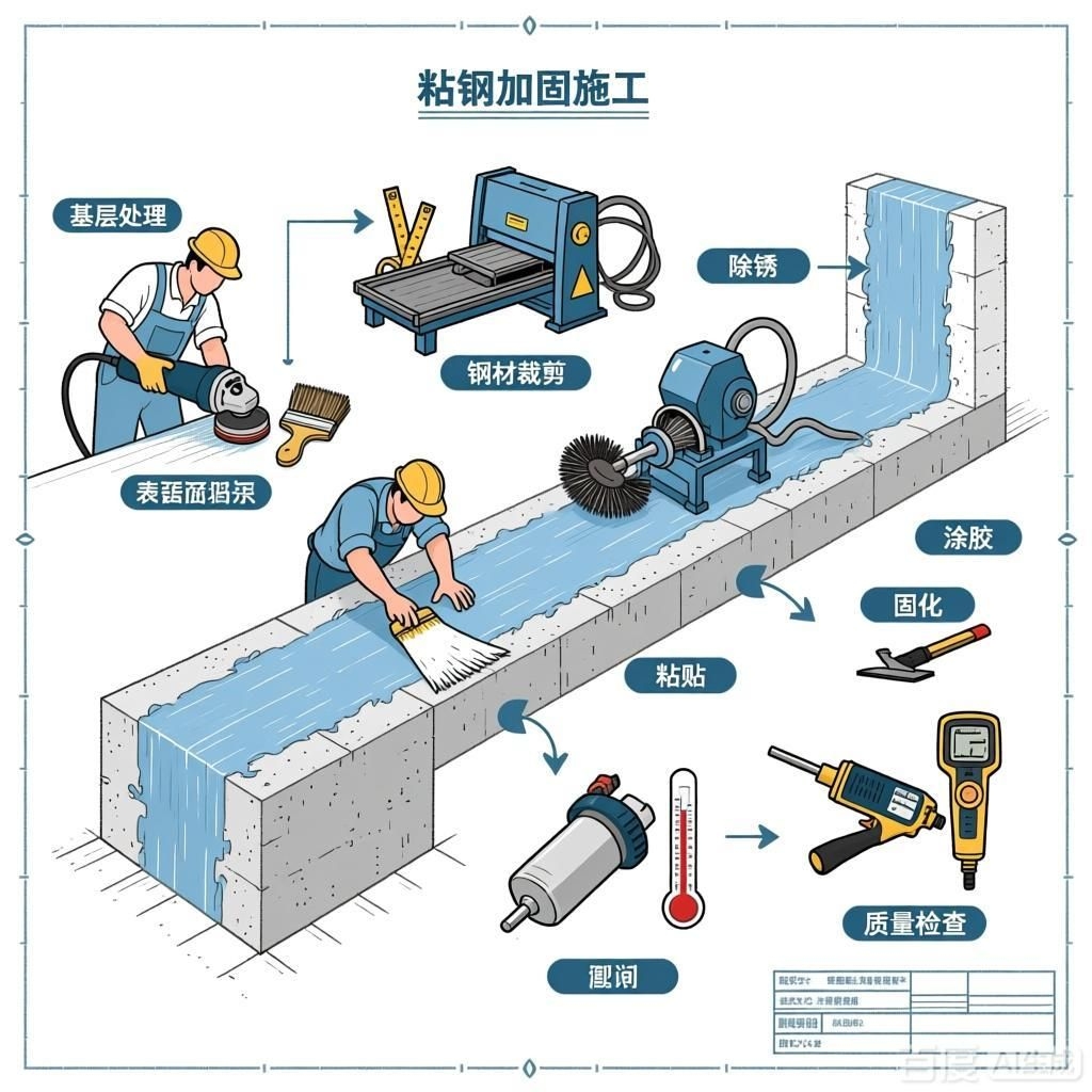 如何繪制粘鋼加固施工工藝流程圖？（如何繪制粘鋼加固施工工藝流程圖生成四張粘鋼加固施工工藝流程圖） 行業(yè)新聞 第2張